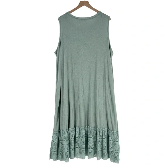 LOGO Linens Lori Goldstein Sleeveless Aqua Teal Midi Dress Lace Hem Flowy 3X - Picture 2 of 12